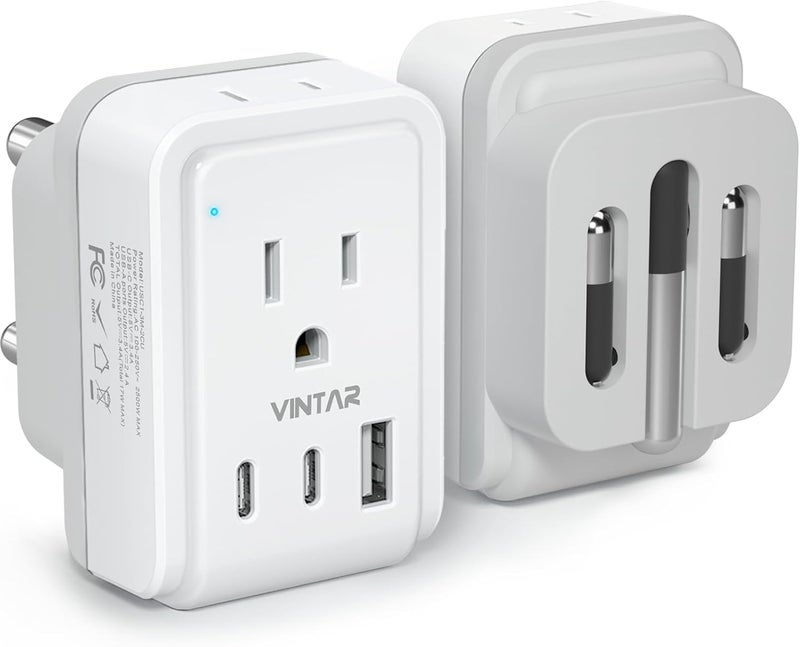 VINTAR محول قابس من جنوب أفريقيا 1 عبوة، نوع M القابل للطي مع 2 مخرج AC و 3 منافذ USB (2 USB C)، أساسيات السفر إلى أفريقيا من الولايات المتحدة إلى جنوب أفريقيا ناميبيا نيبال ماليزيا - Image 1